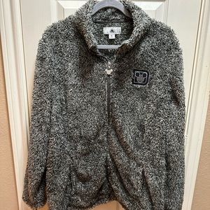 Disney Parks Jacket Adult Size XL Gray/Black Sherpa Full Zip With Pockets